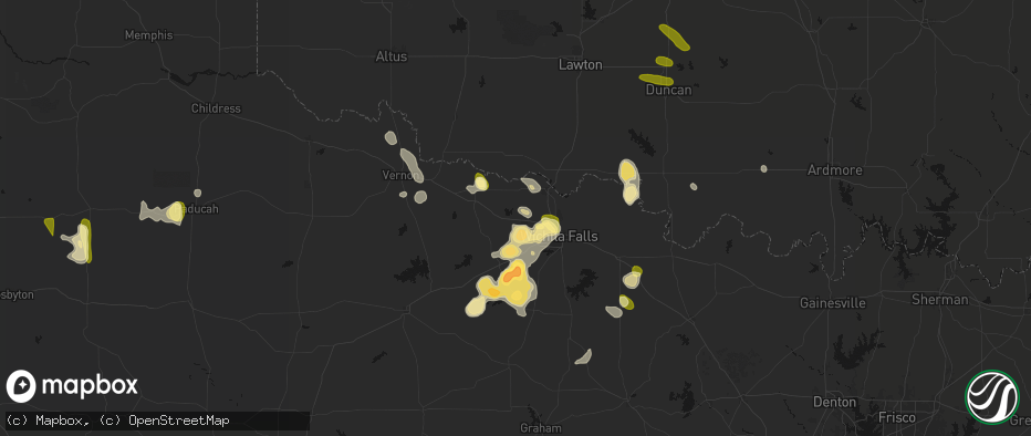 Hail map in Iowa Park, TX on July 5, 2026