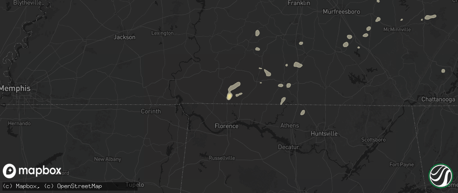 Hail map in Iron City, TN on July 5, 2026