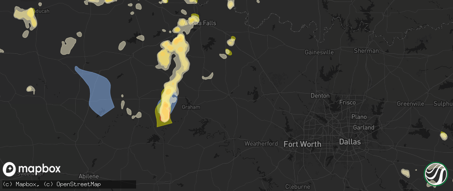 Hail map in Jacksboro, TX on July 5, 2026