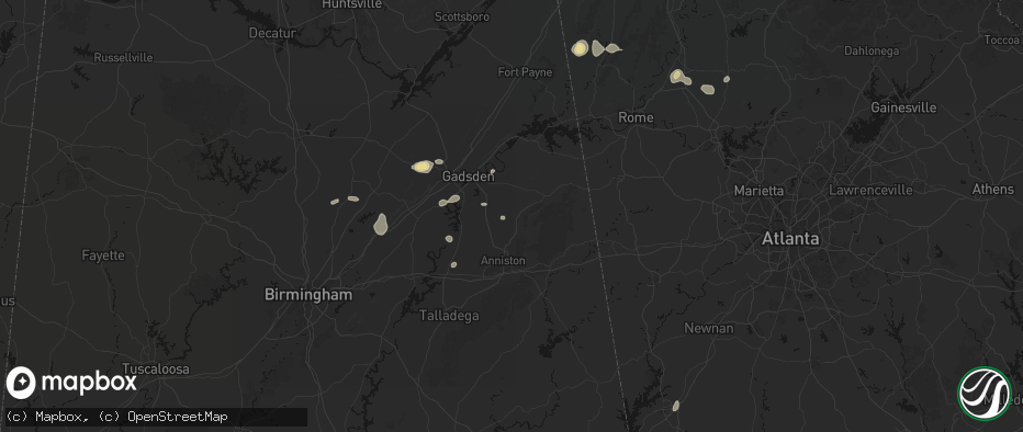 Hail map in Jacksonville, AL on July 5, 2026