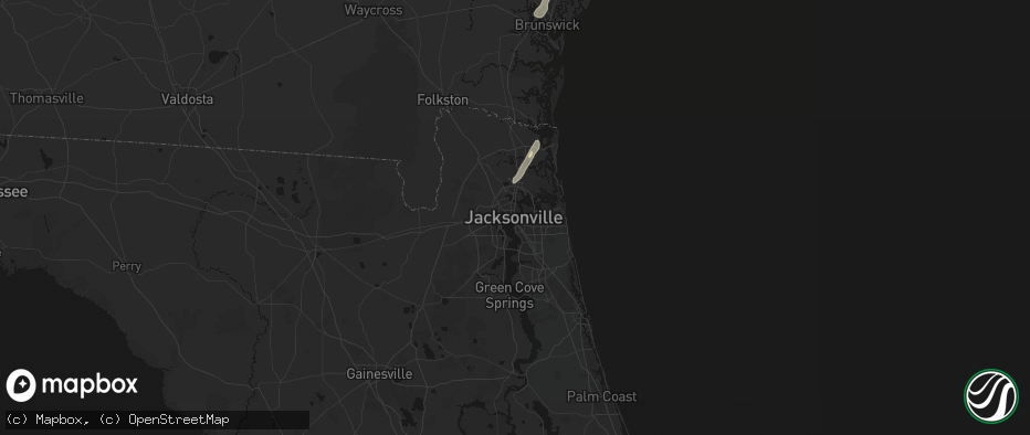 Hail map in Jacksonville, FL on July 5, 2026