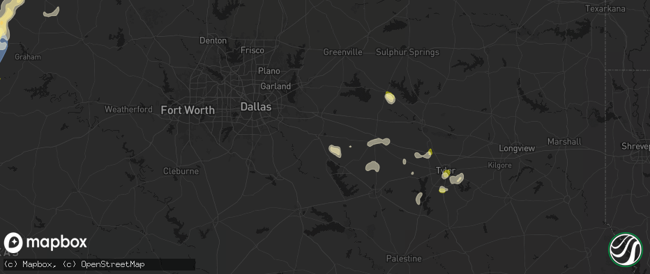 Hail map in Kaufman, TX on July 5, 2026