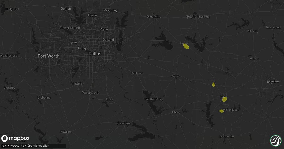 Hail map in Kaufman, TX on July 5, 2026