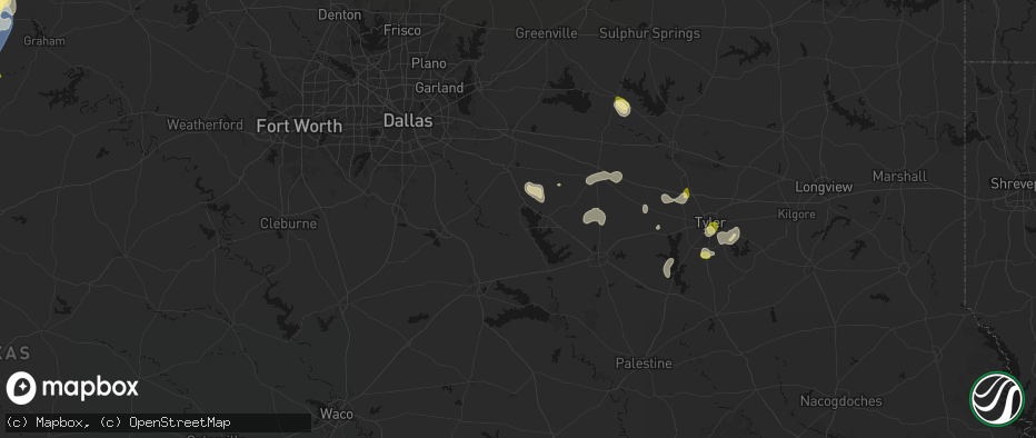 Hail map in Kemp, TX on July 5, 2026