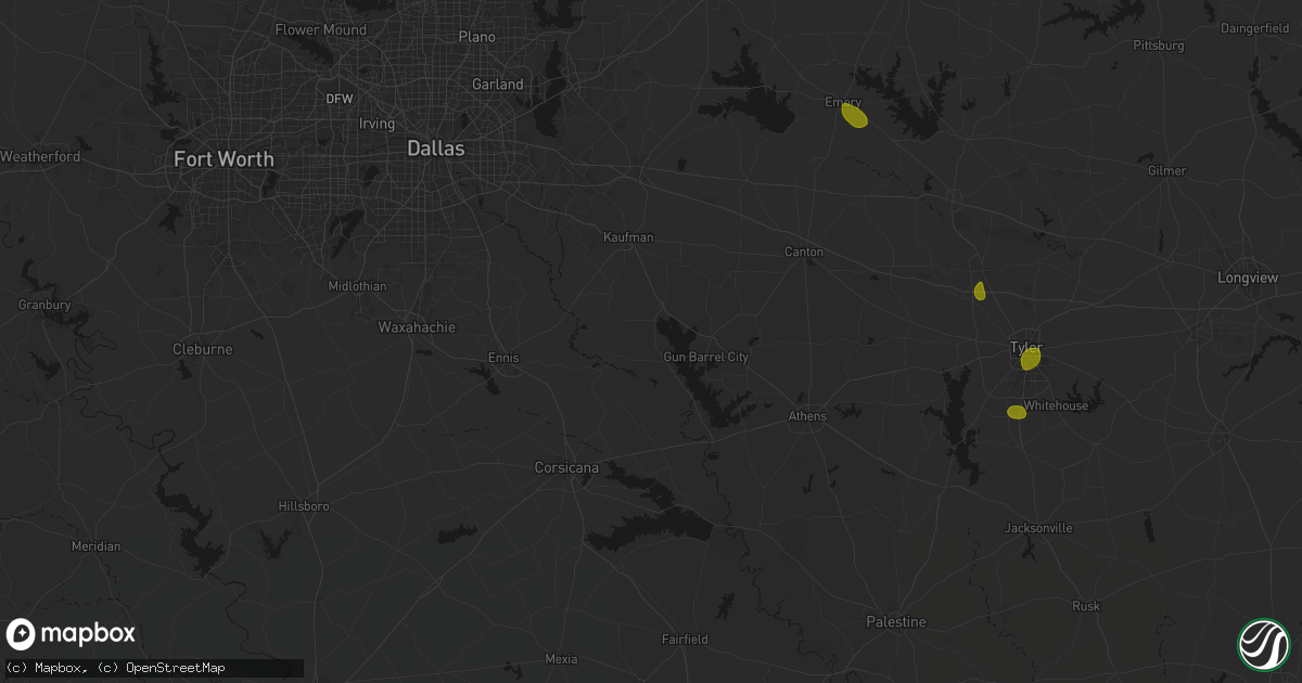 Hail map in Kemp, TX on July 5, 2026