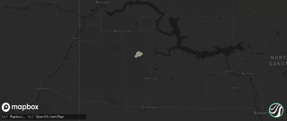 Hail map in Killdeer, ND on July 5, 2026