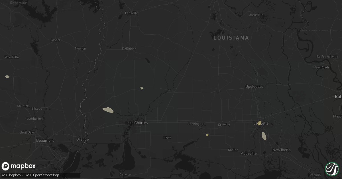Hail map in Kinder, LA on July 5, 2026