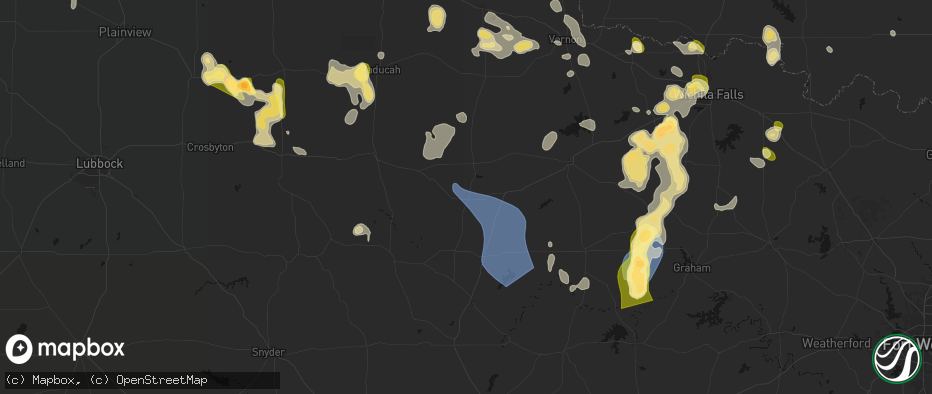 Hail map in Knox City, TX on July 5, 2026