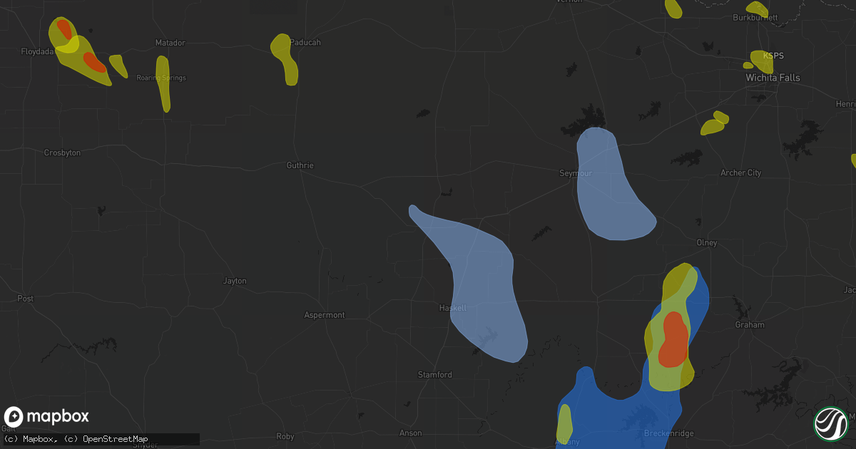 Hail map in Knox City, TX on July 5, 2026
