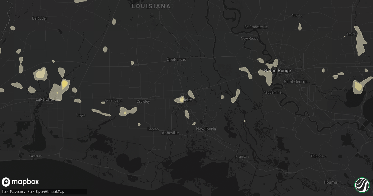 Hail map in Lafayette, LA on July 5, 2026