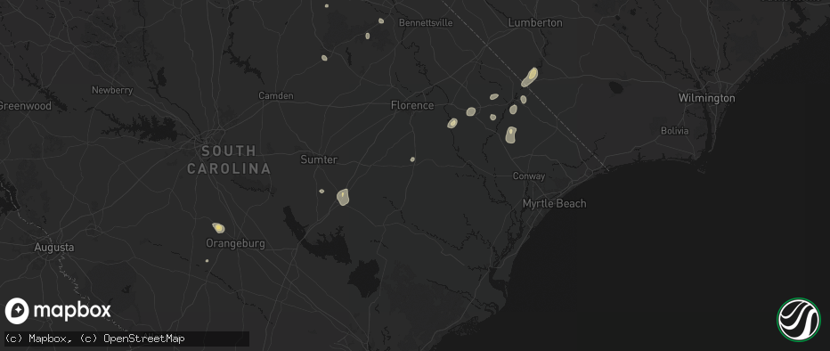 Hail map in Lake City, SC on July 5, 2026
