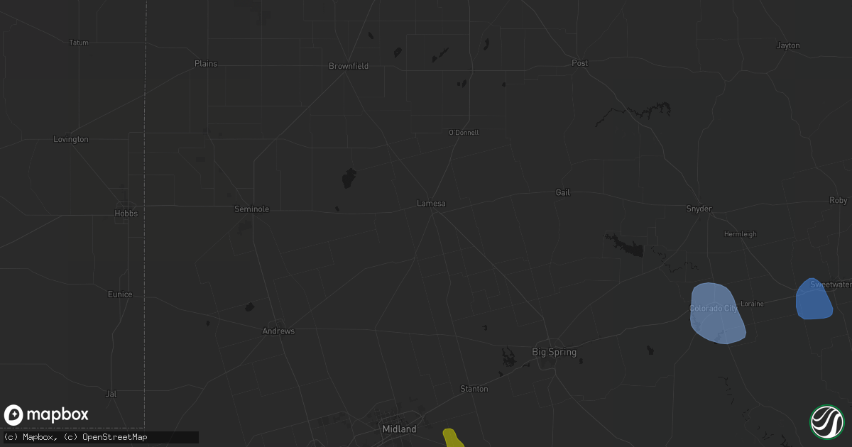 Hail map in Lamesa, TX on July 5, 2026