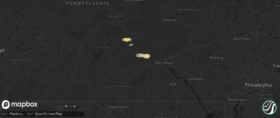 Hail map in Landisburg, PA on July 5, 2026