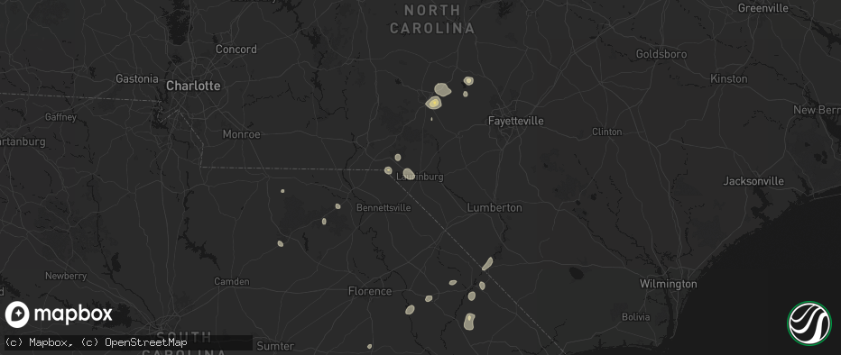 Hail map in Laurinburg, NC on July 5, 2026