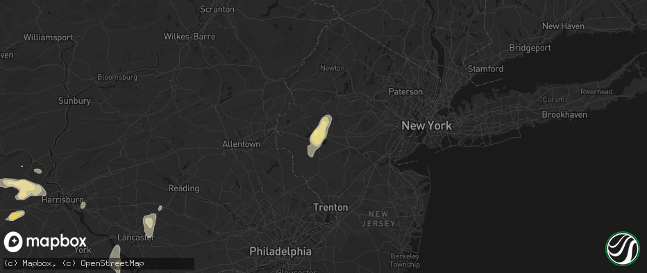 Hail map in Lebanon, NJ on July 5, 2026