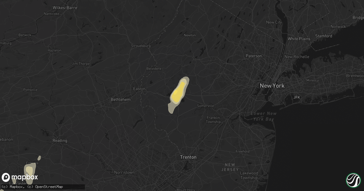 Hail map in Lebanon, NJ on July 5, 2026