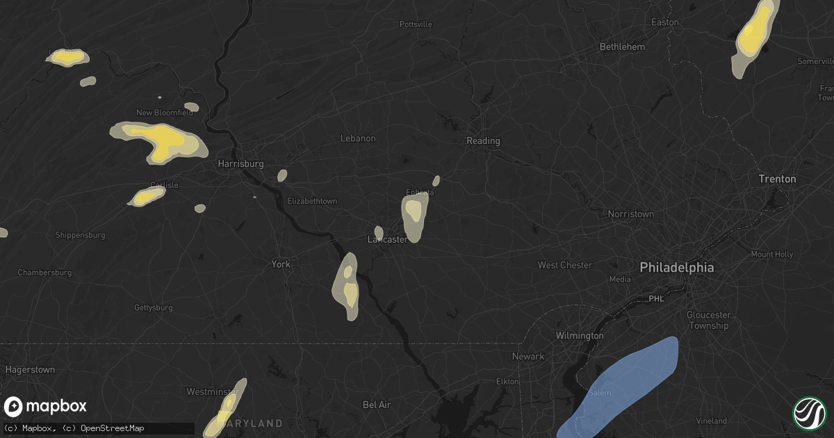 Hail map in Leola, PA on July 5, 2026