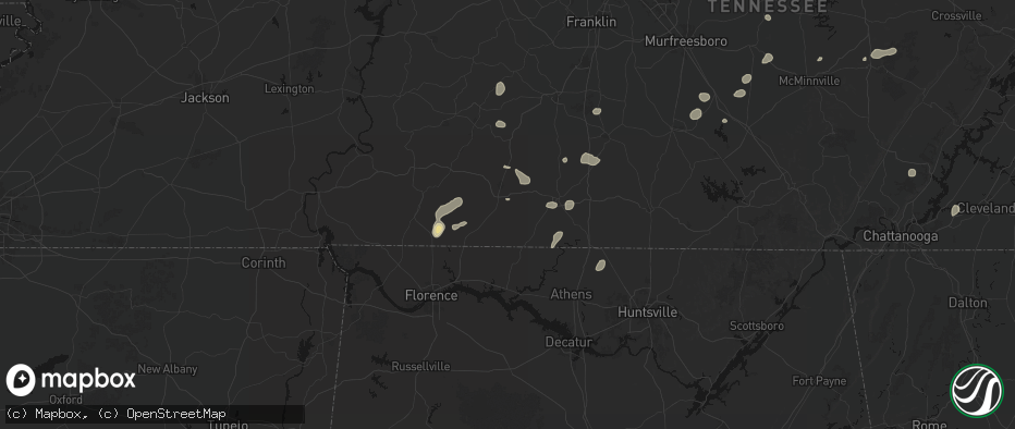 Hail map in Leoma, TN on July 5, 2026