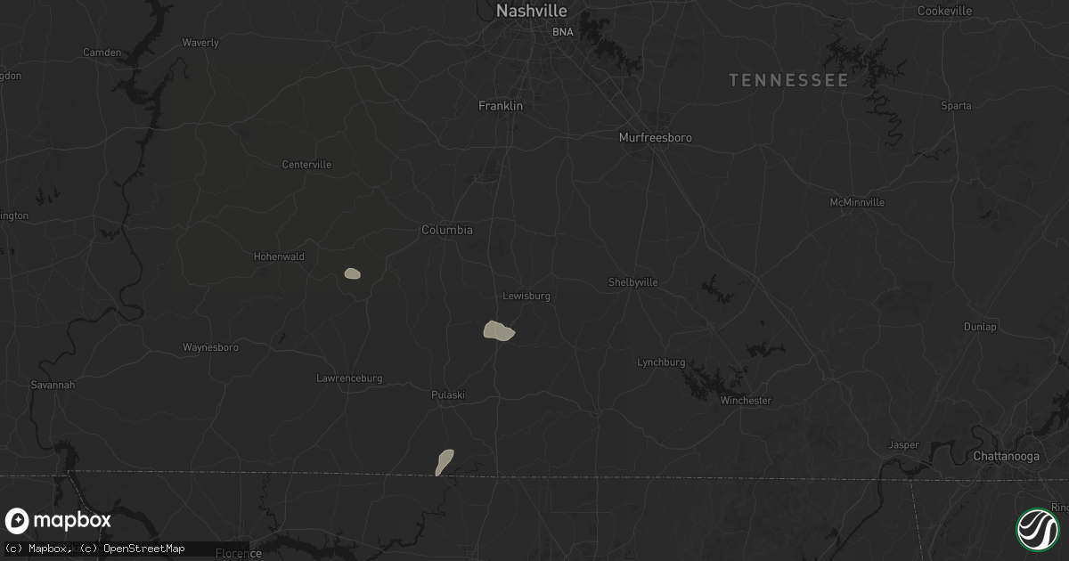 Hail map in Lewisburg, TN on July 5, 2026