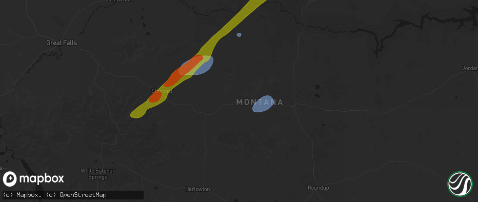 Hail map in Lewistown, MT on July 5, 2026