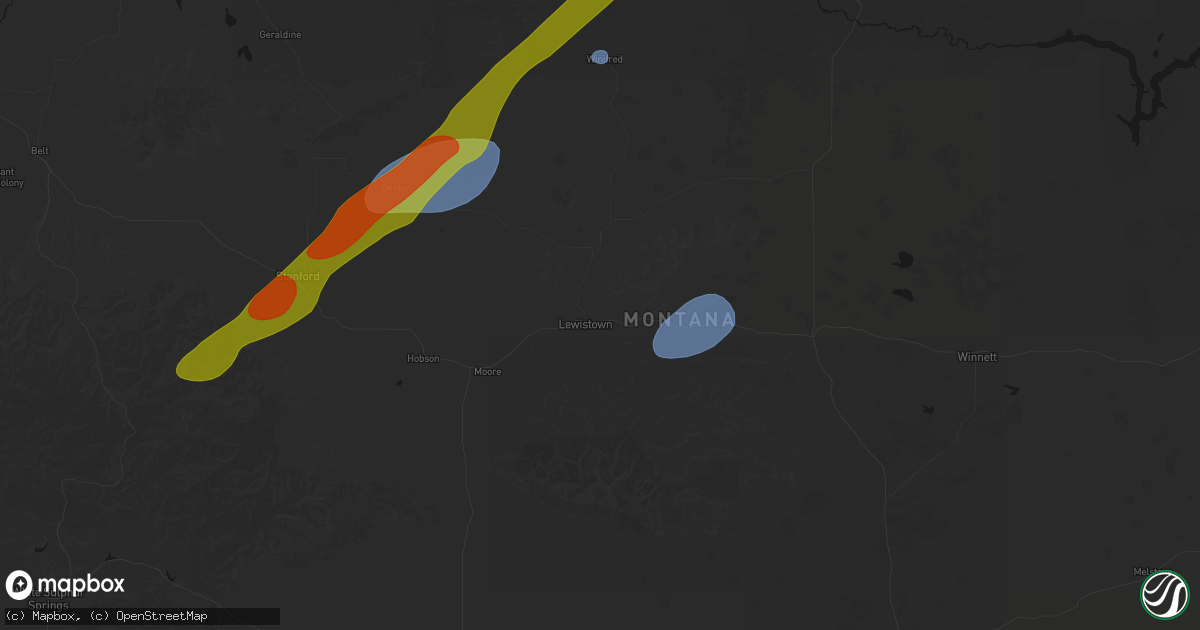 Hail map in Lewistown, MT on July 5, 2026