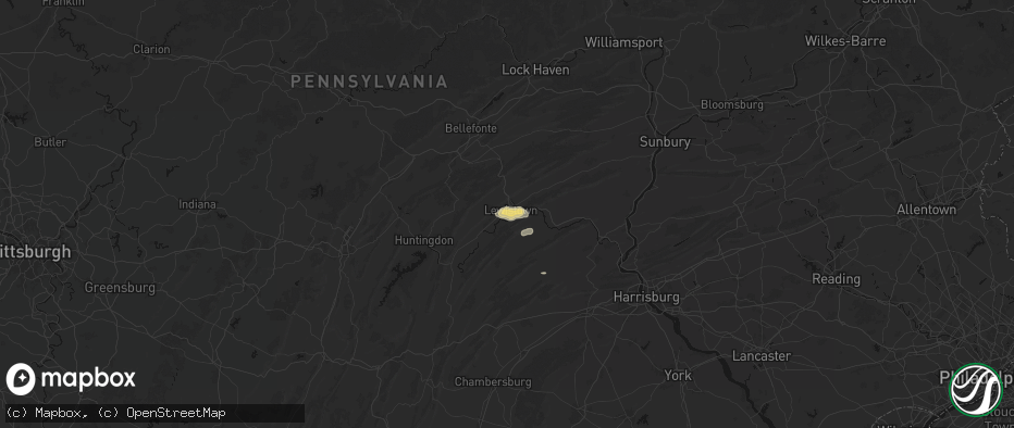 Hail map in Lewistown, PA on July 5, 2026