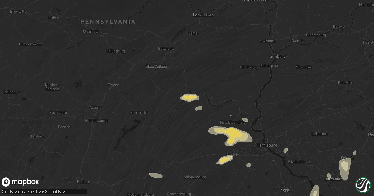 Hail map in Lewistown, PA on July 5, 2026
