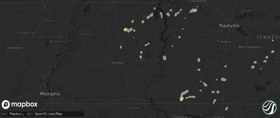 Hail map in Lexington, TN on July 5, 2026