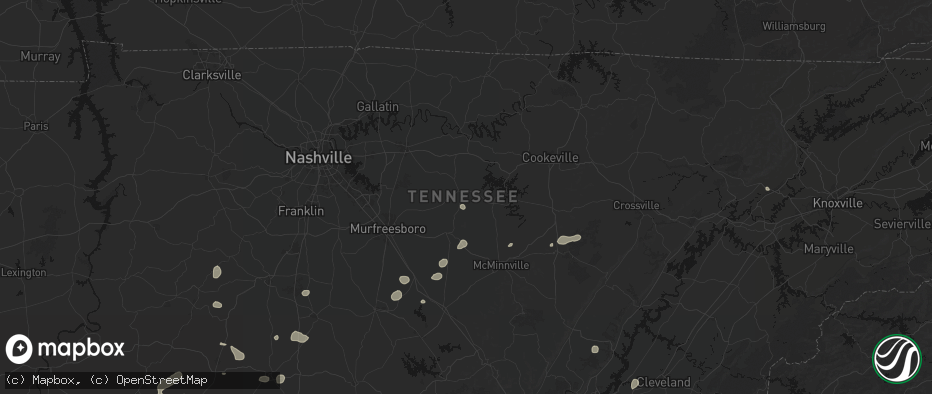 Hail map in Liberty, TN on July 5, 2026