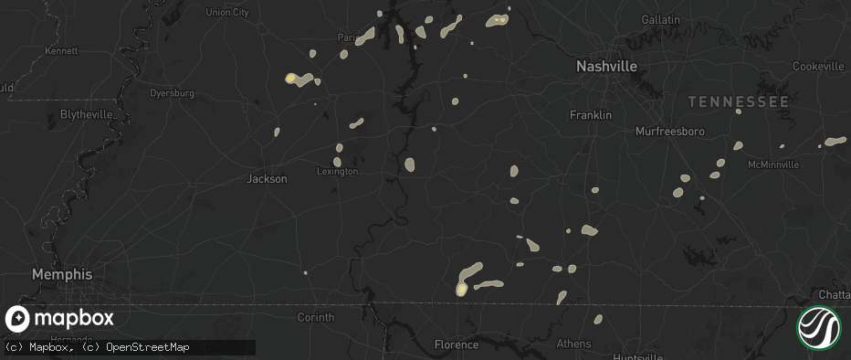 Hail map in Linden, TN on July 5, 2026