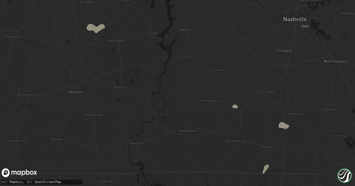 Hail map in Linden, TN on July 5, 2026