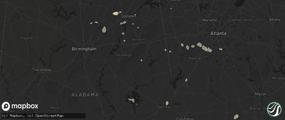 Hail map in Lineville, AL on July 5, 2026