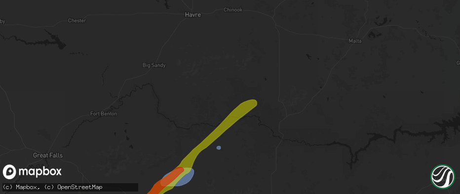 Hail map in Lloyd, MT on July 5, 2026