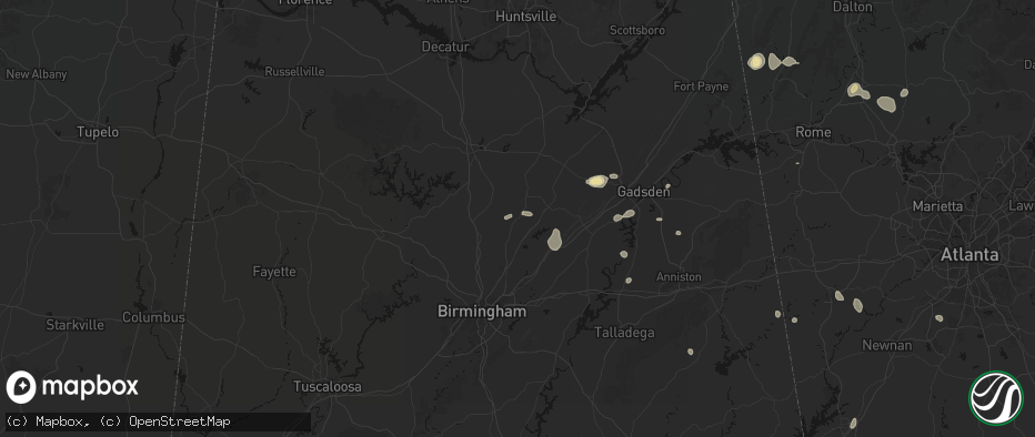 Hail map in Locust Fork, AL on July 5, 2026