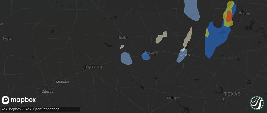 Hail map in Loraine, TX on July 5, 2026