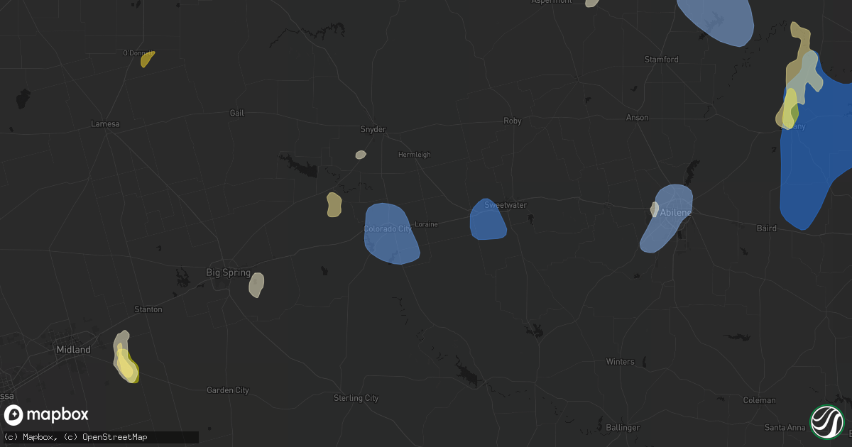 Hail map in Loraine, TX on July 5, 2026