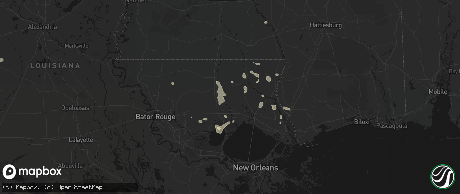Hail map in Loranger, LA on July 5, 2026