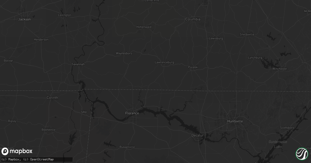 Hail map in Loretto, TN on July 5, 2026