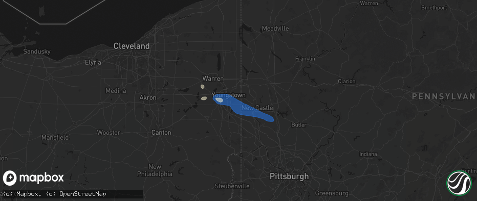 Hail map in Lowellville, OH on July 5, 2026