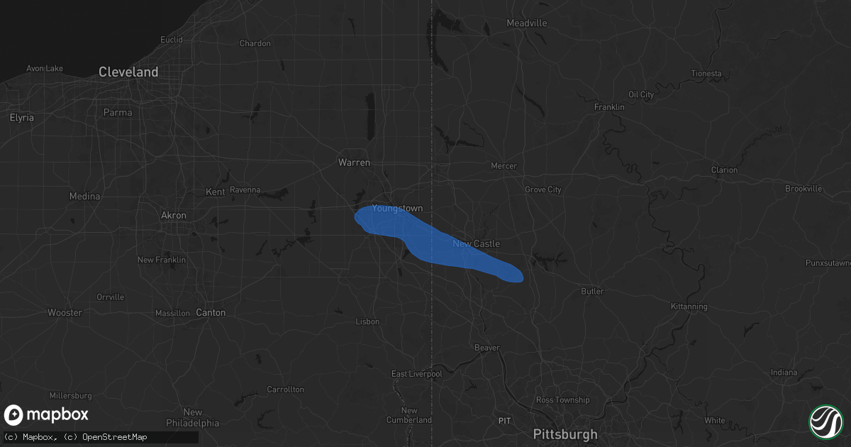 Hail map in Lowellville, OH on July 5, 2026