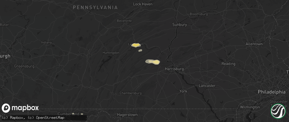 Hail map in Loysville, PA on July 5, 2026