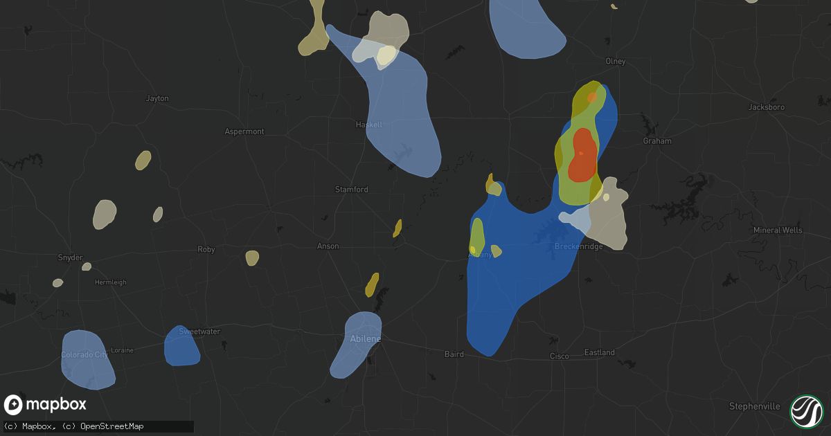Hail map in Lueders, TX on July 5, 2026