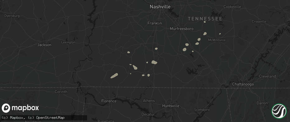 Hail map in Lynnville, TN on July 5, 2026