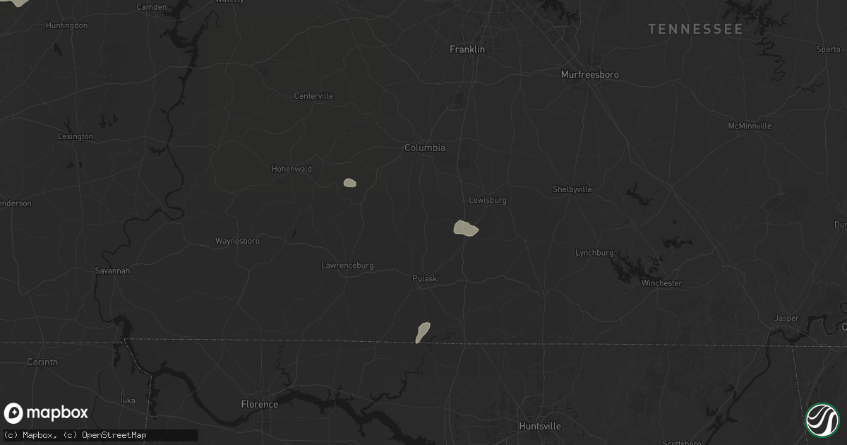 Hail map in Lynnville, TN on July 5, 2026