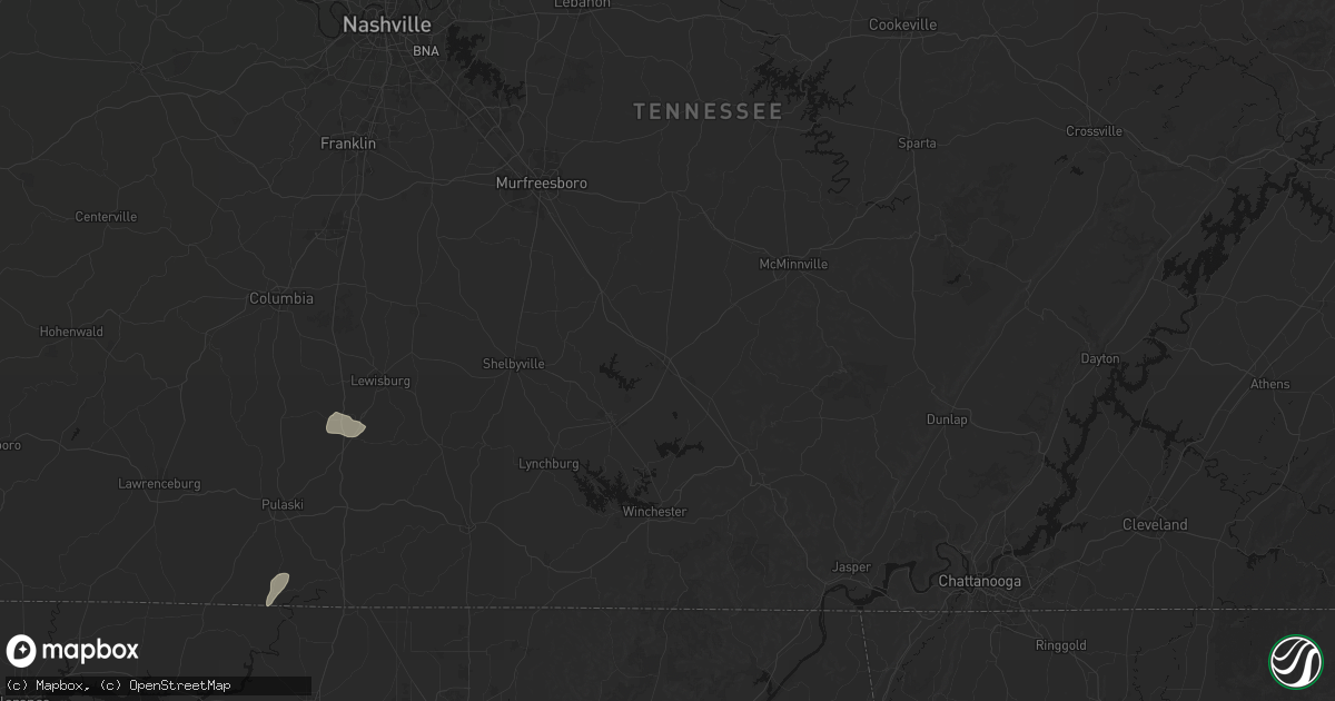 Hail map in Manchester, TN on July 5, 2026