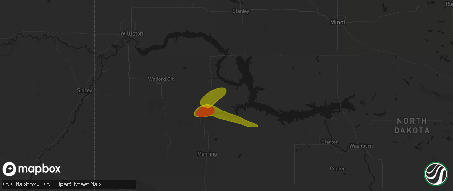 Hail map in Mandaree, ND on July 5, 2026