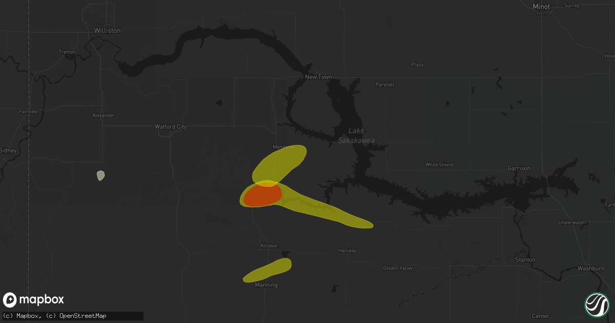 Hail map in Mandaree, ND on July 5, 2026