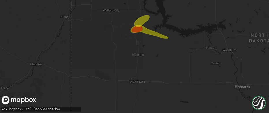 Hail map in Manning, ND on July 5, 2026