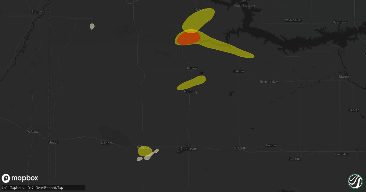 Hail map in Manning, ND on July 5, 2026