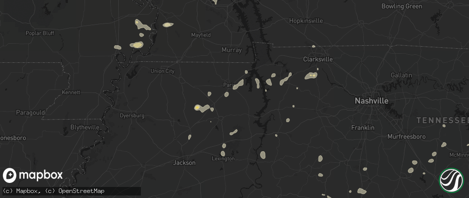 Hail map in Mansfield, TN on July 5, 2026
